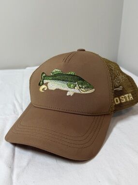Costa Brown Trucker Hat with Green Embroidered Fish Hat